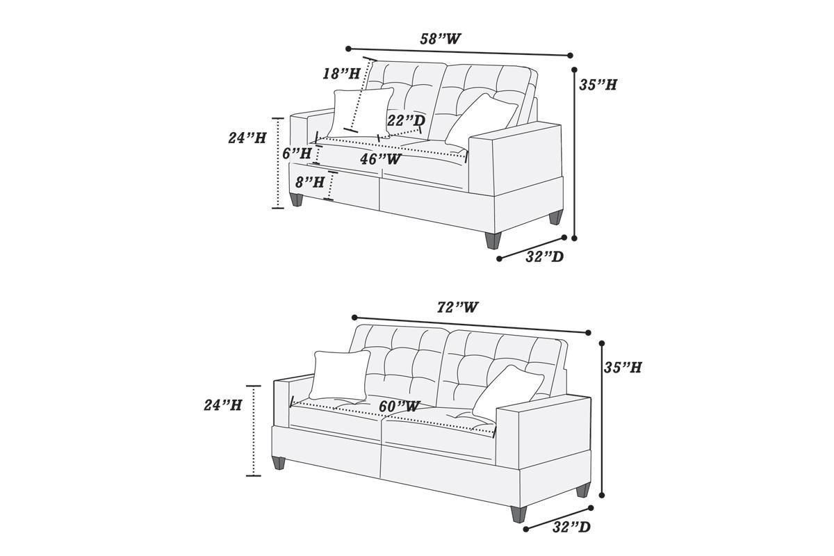 Living Room Furniture 2pc Sofa Set Blue Grey Polyfiber Tufted Sofa Loveseat w Pillows Cushion Couch Solid pine