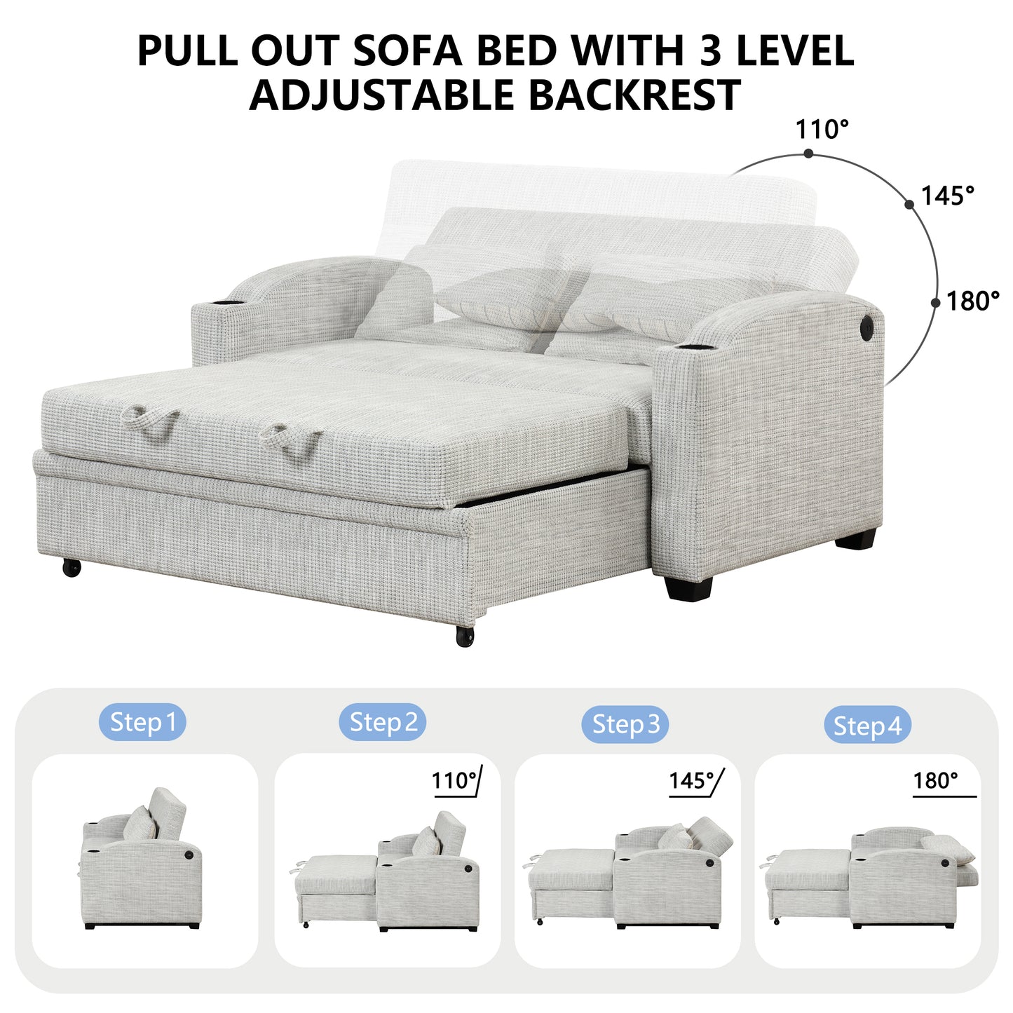 65" Modern  Pull Out Sofa Bed