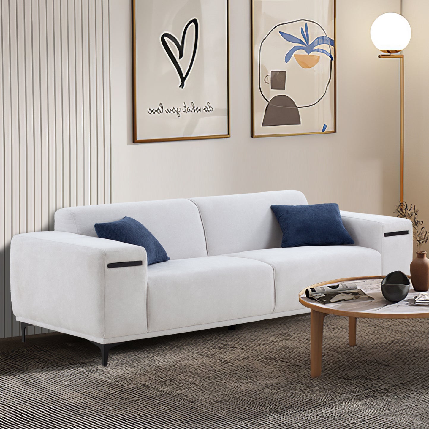 3 Seater Sofa with 2 Stretchable Walnut Pad for Living Room