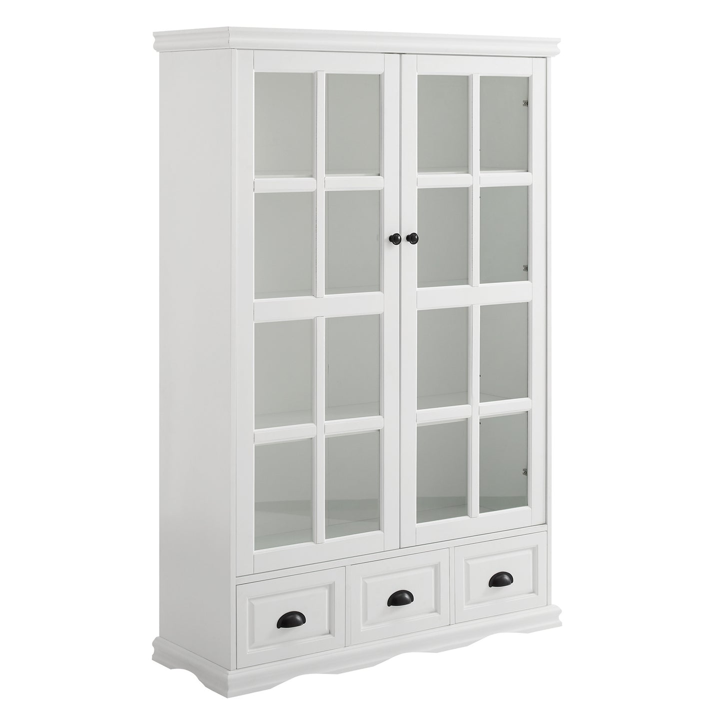 Storage Cabinet with Tempered Glass Doors Curio Cabinet with Adjustable Shelf Display Cabinet with Triple Drawers,White