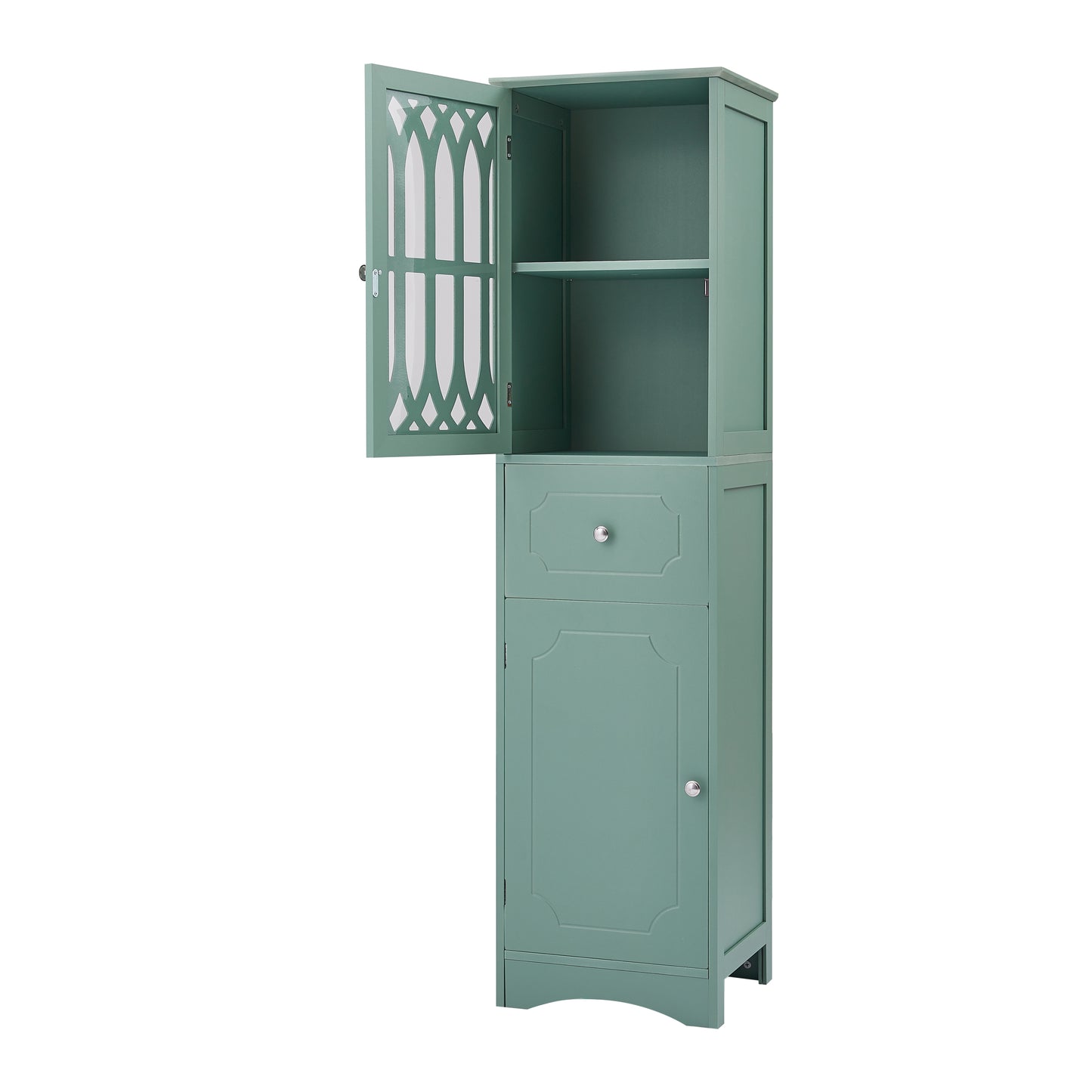 Tall Bathroom Cabinet, Freestanding Storage Cabinet with Drawer and Doors, MDF Board, Acrylic Door, Adjustable Shelf, Green