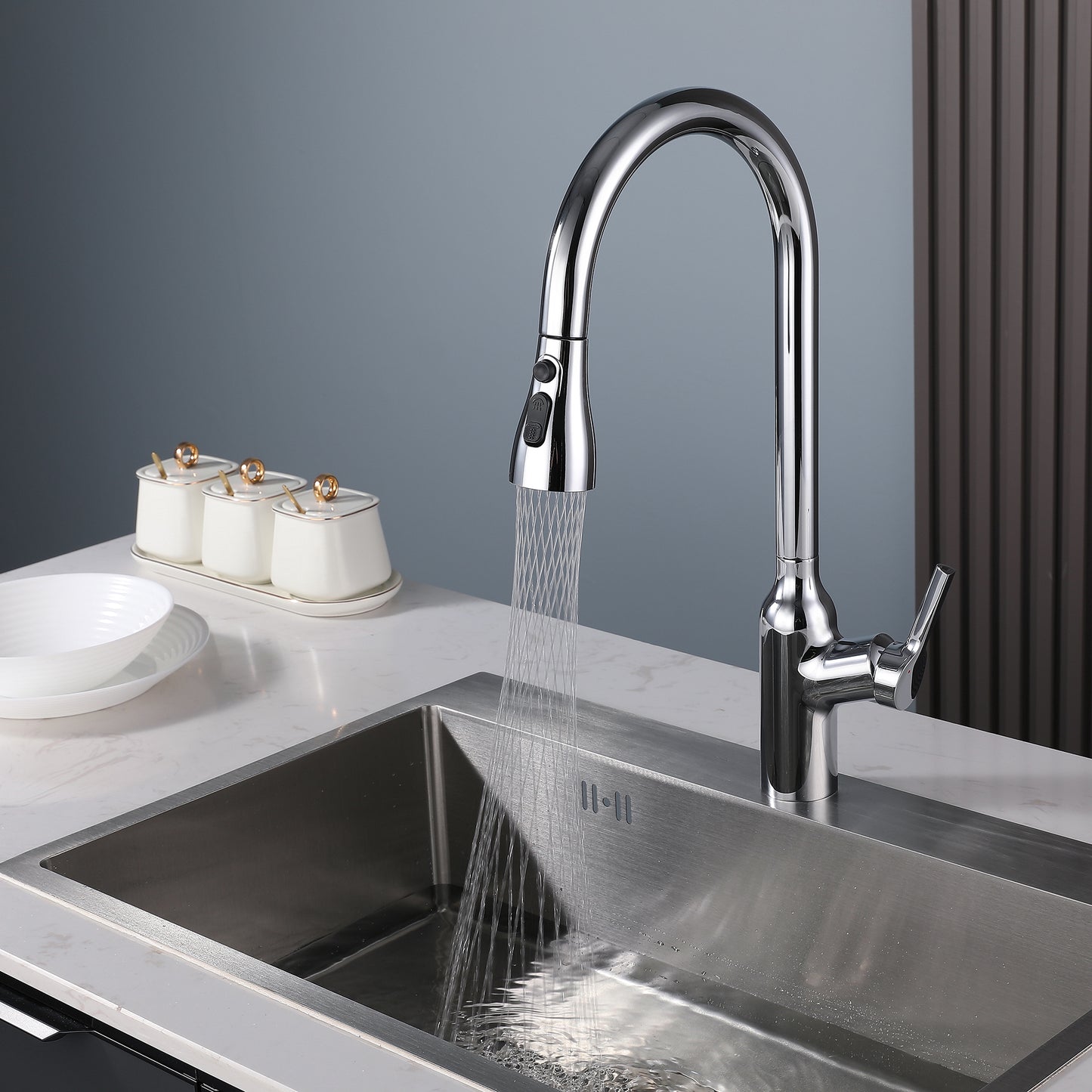 Kitchen Faucet with Pull Down Sprayer Chrome, High Arc Single Handle Kitchen Sink Faucet , Commercial Modern Stainless Steel Kitchen Faucets