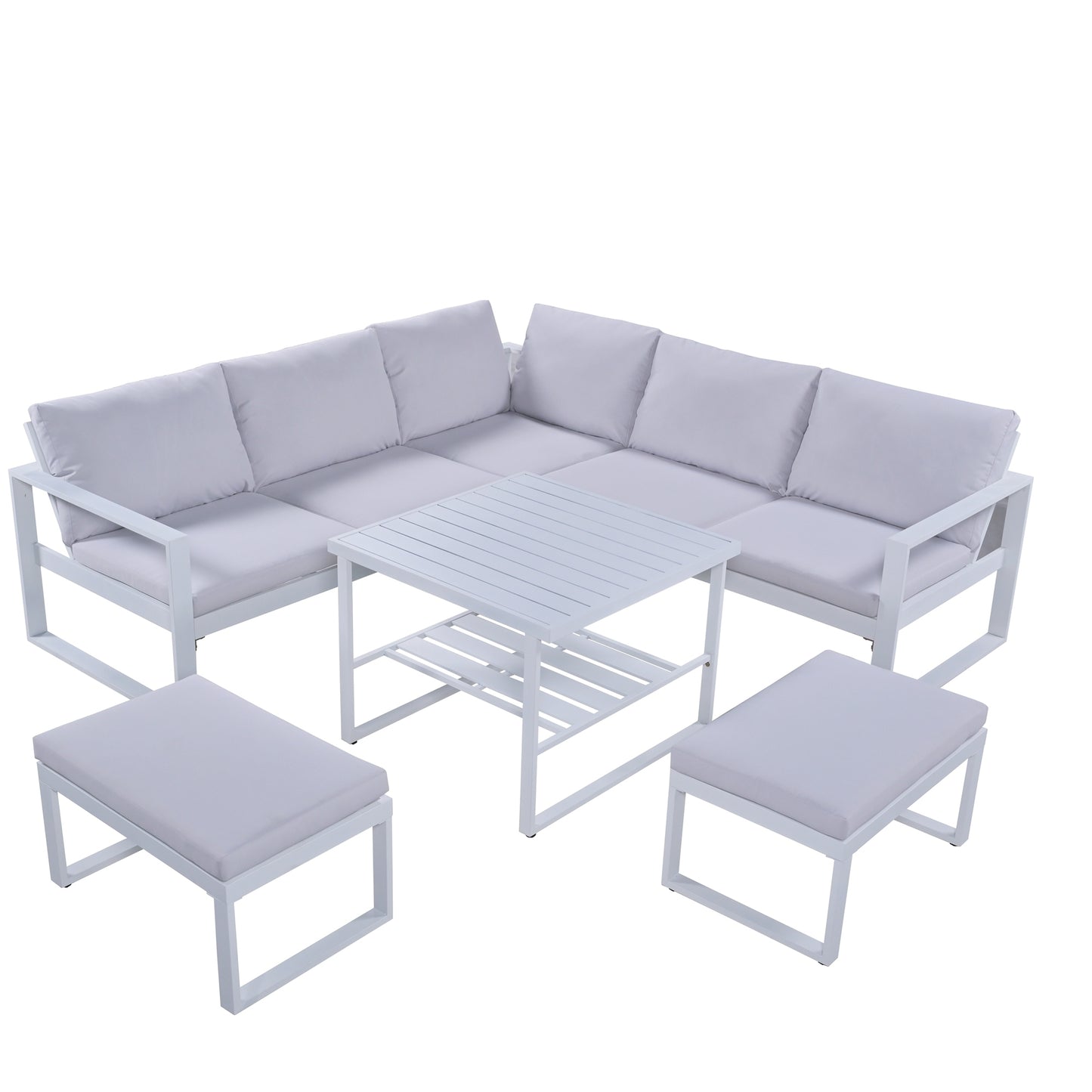 U_Style Industrial Style Outdoor Sofa Combination Set With 2 Love Sofa,1 Single Sofa,1 Table,2 Bench