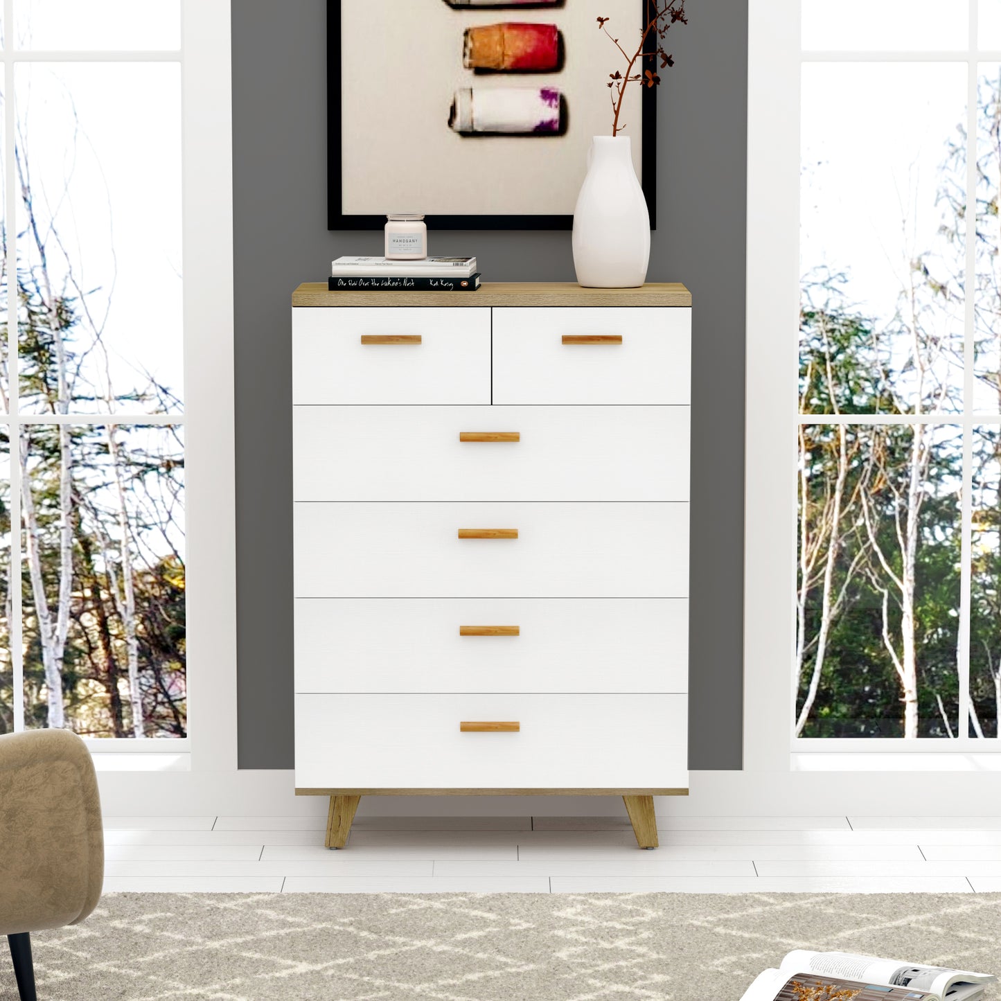 Drawer Dresser cabinet barcabinet, Buffet Sideboard Storage Cabinet, Buffet Server Console Tablestorge cabinetsolid Solid wood handle table leg for Dining RoomLiving RoomKitchenHallway Brown +white