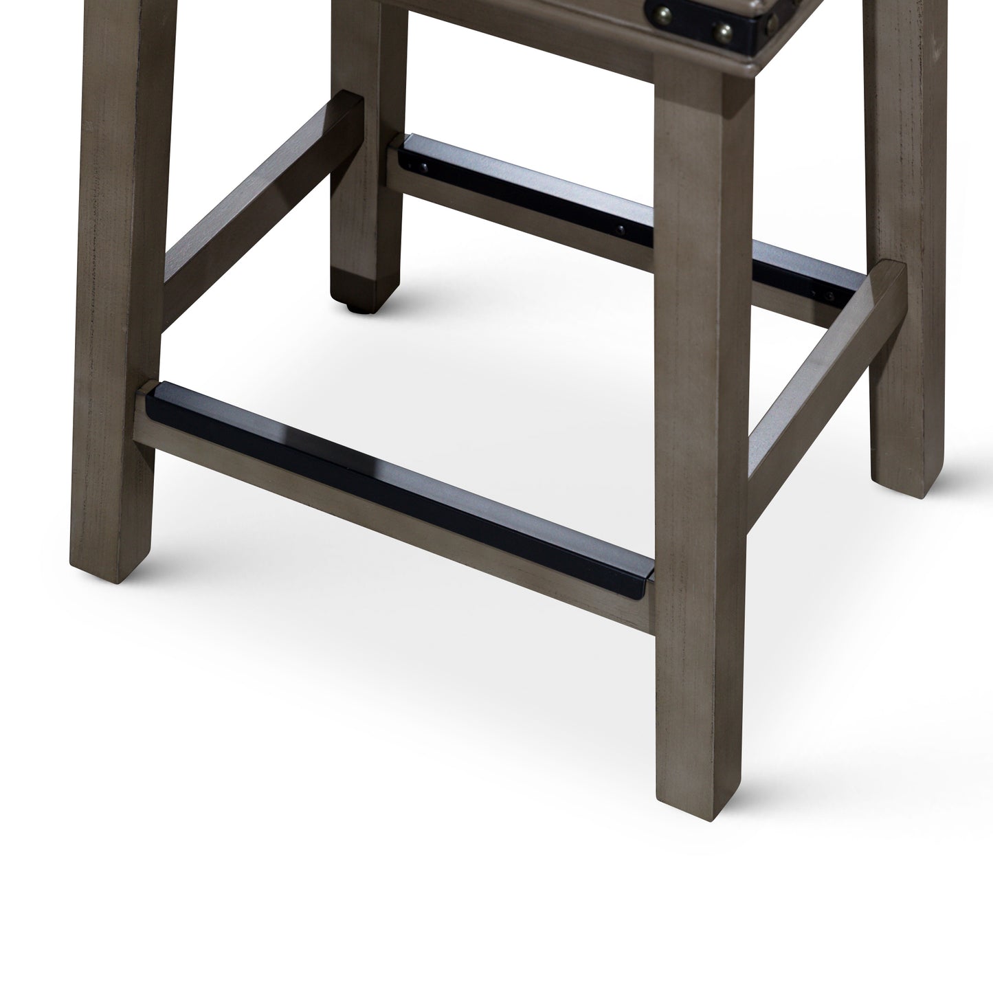 30" Bar Stool with Weathered Gray Finish and Black Leather Seat