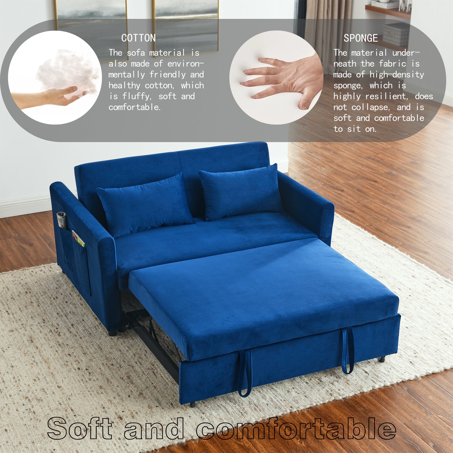 3-in-1 Versatile Velvet Convertible Sofa Bed