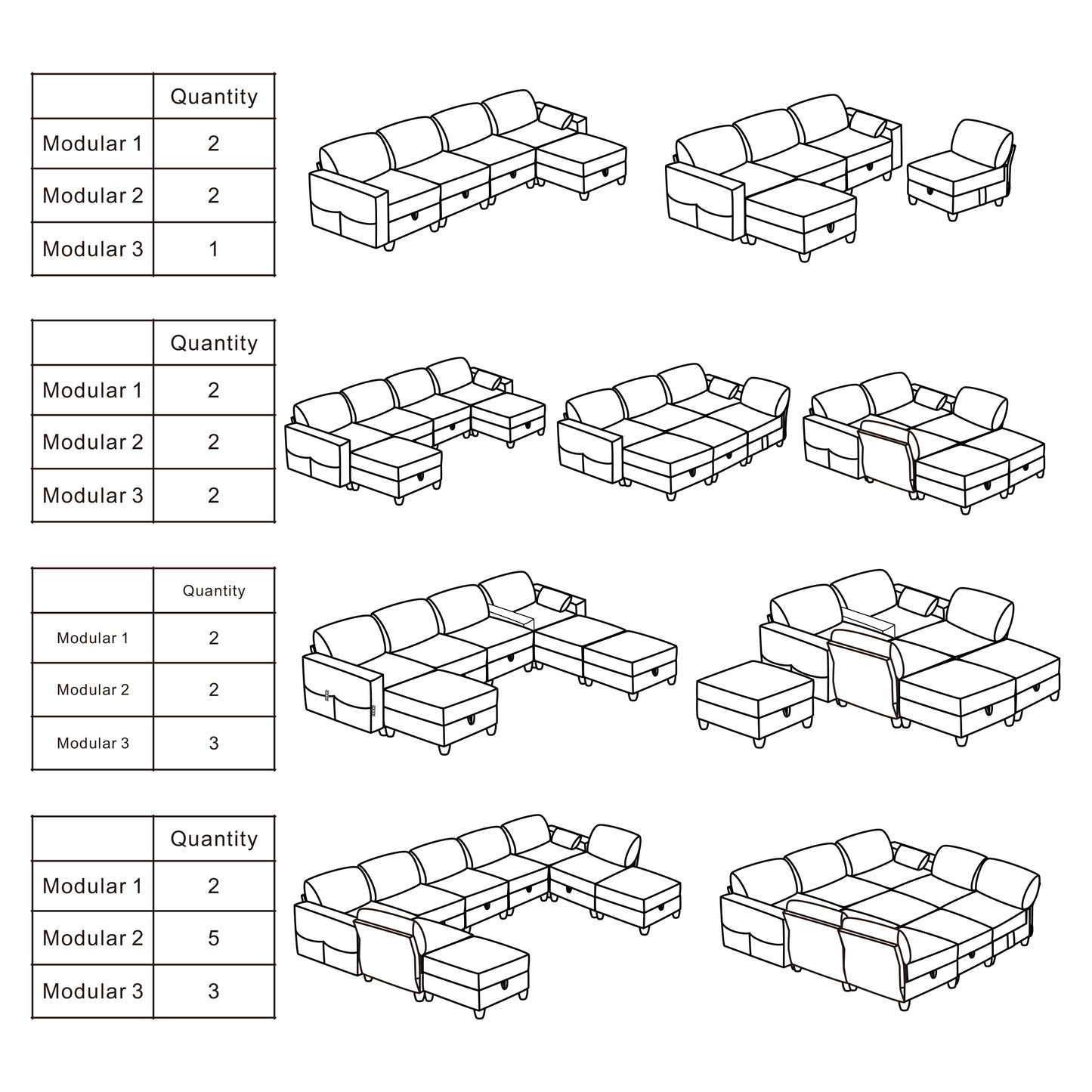 6 Storage Seat Convertible Sectional Modular Sofa Couch