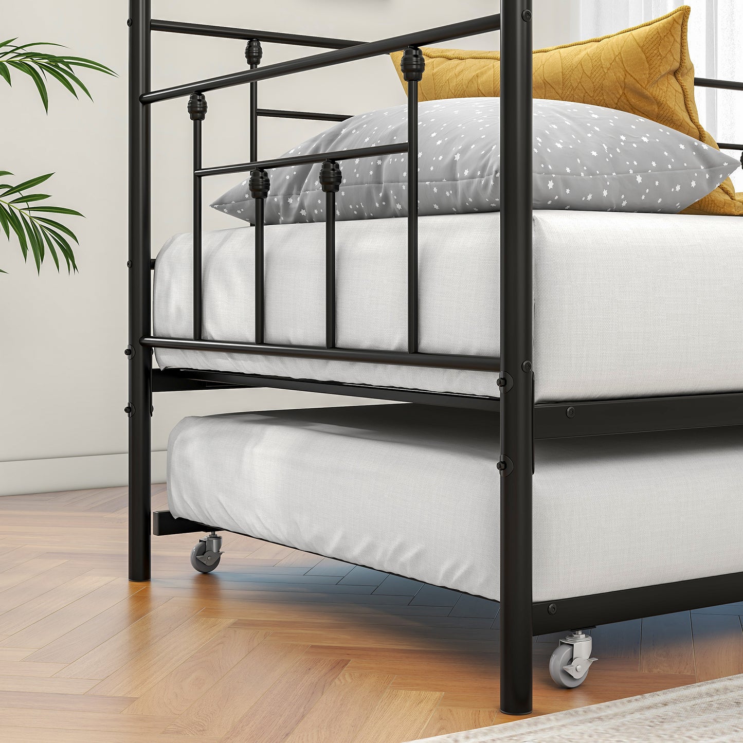 Metal Daybed Frame Twin Size Platform with trundle , No Box Spring Needed Black