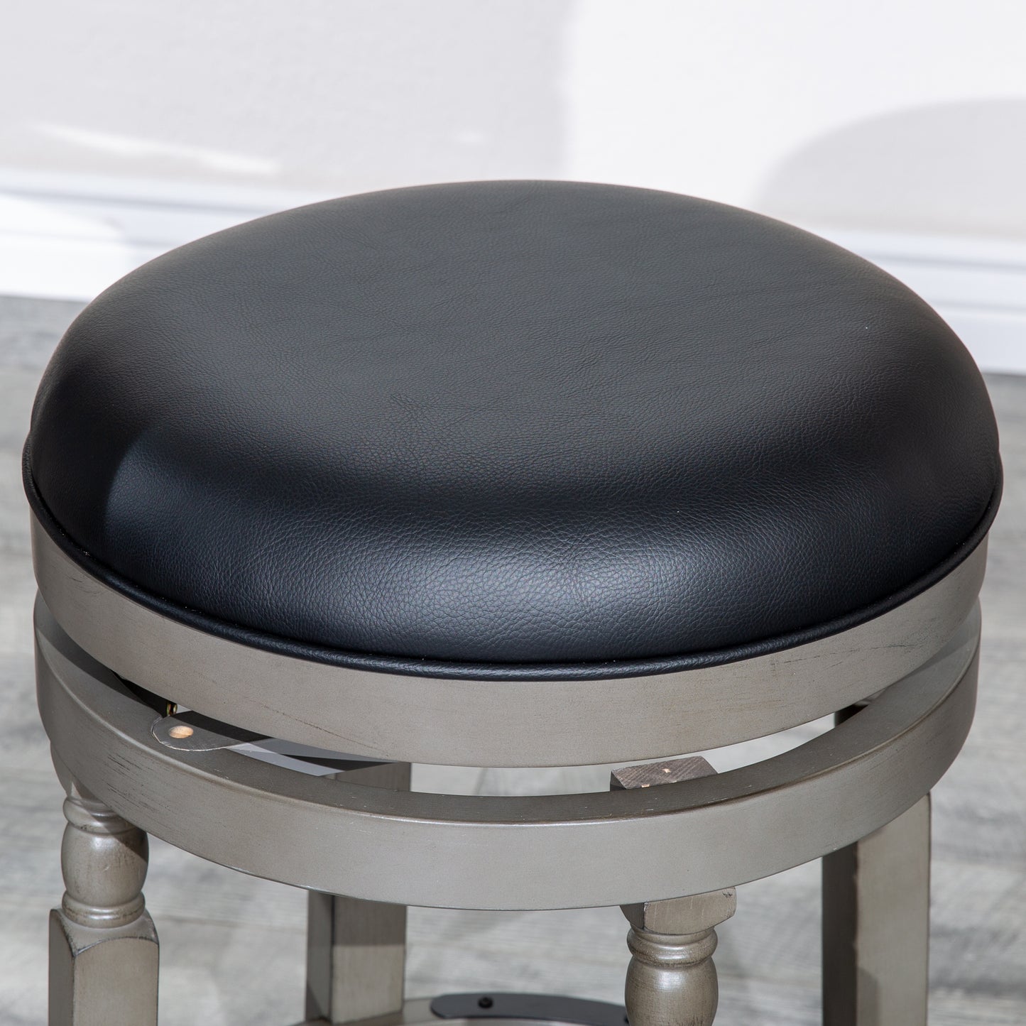 30" Bar Stool with Weathered Gray Finish and Black Leather Seat