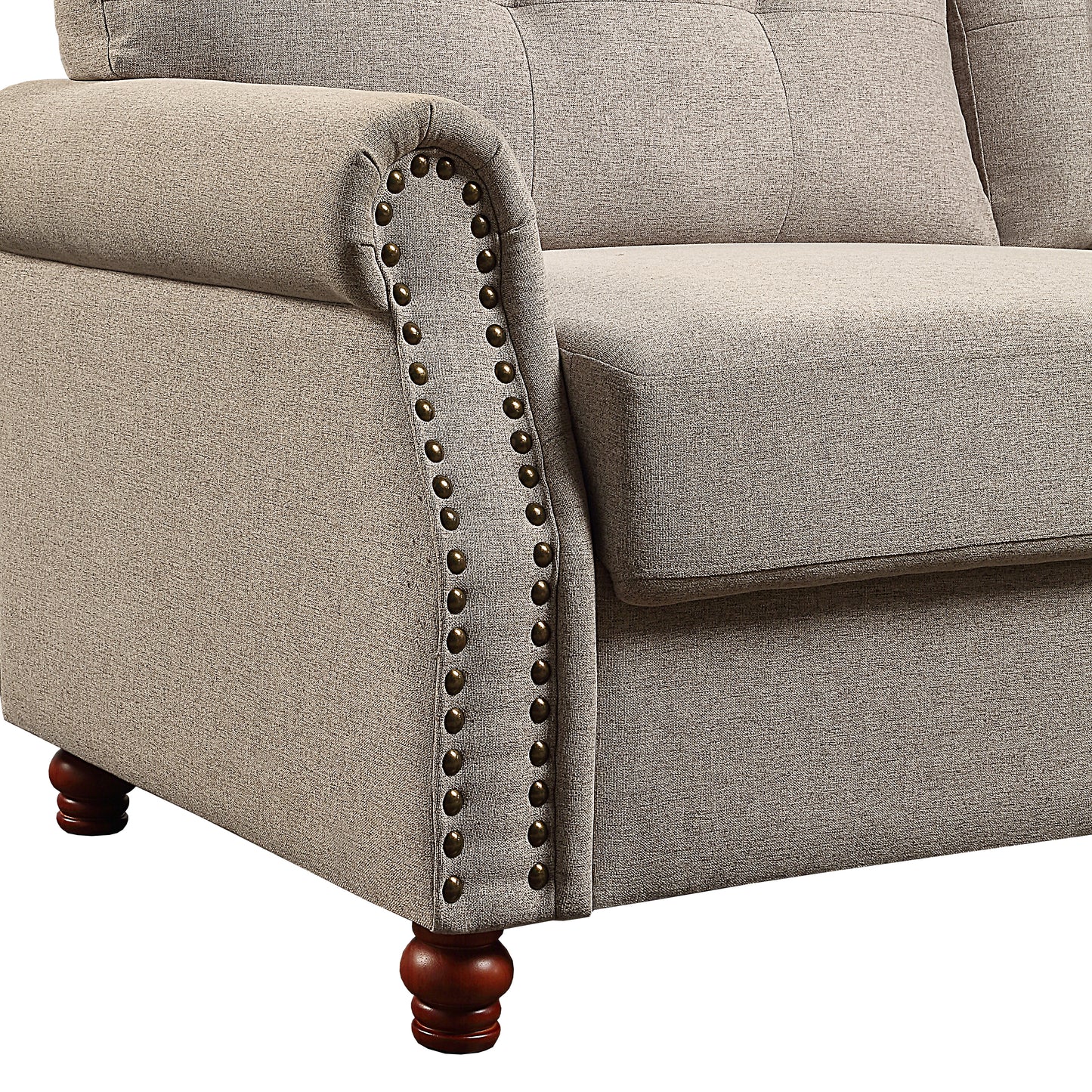 Linen Fabric Upholstery with Storage Sofa /Tufted Cushions/ Easy, Tool-Free Assembly, Beige