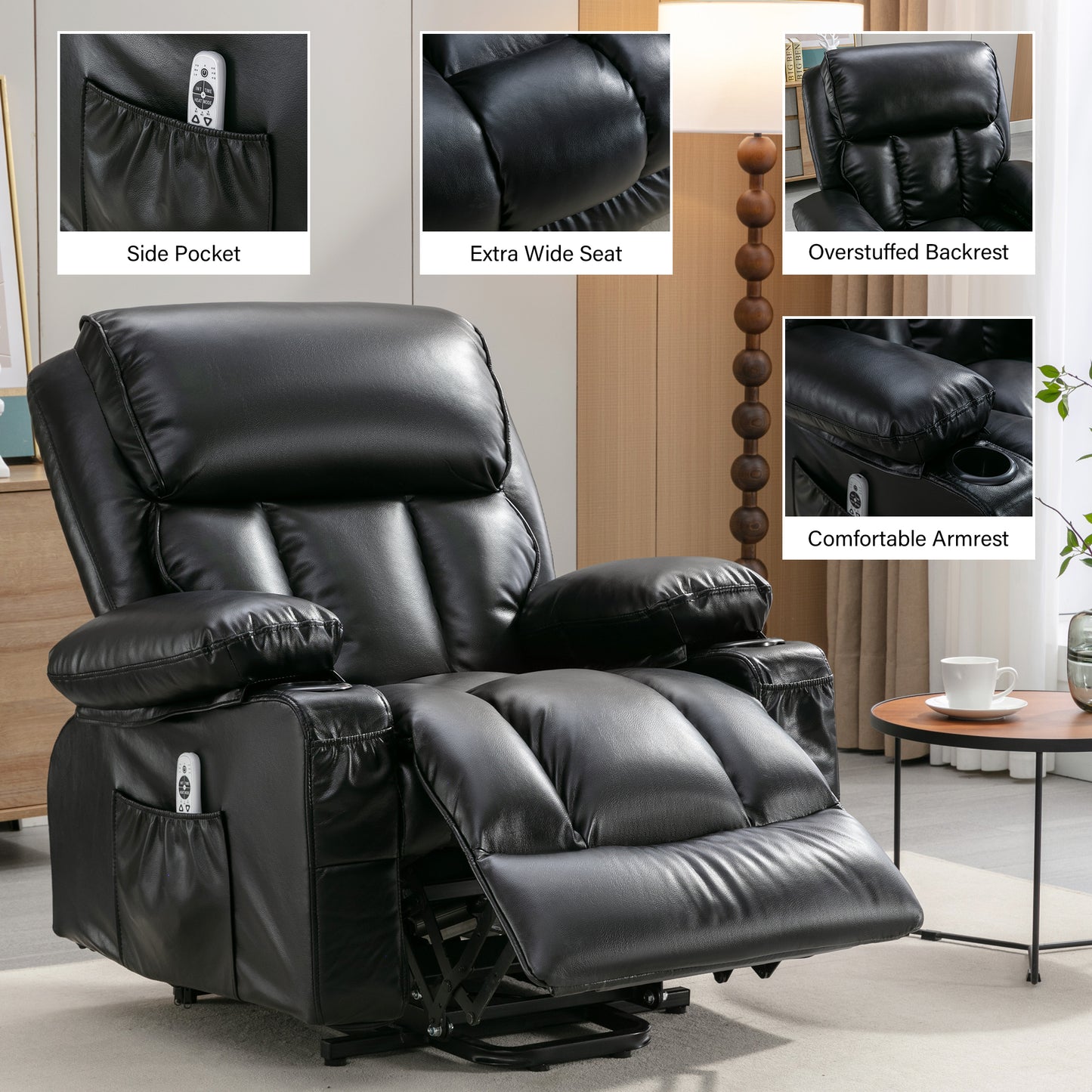 ComfortEase Ultra: The Ultimate Lift & Wellness Recliner with Heat, Massage, and Smart Features: BLACK