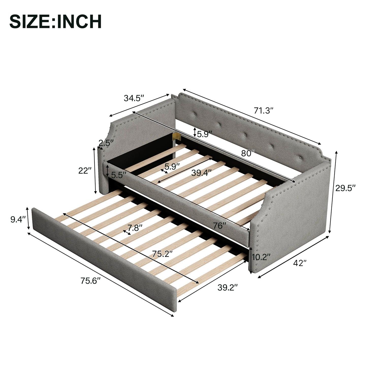 Upholstered Day Bed with Trundle