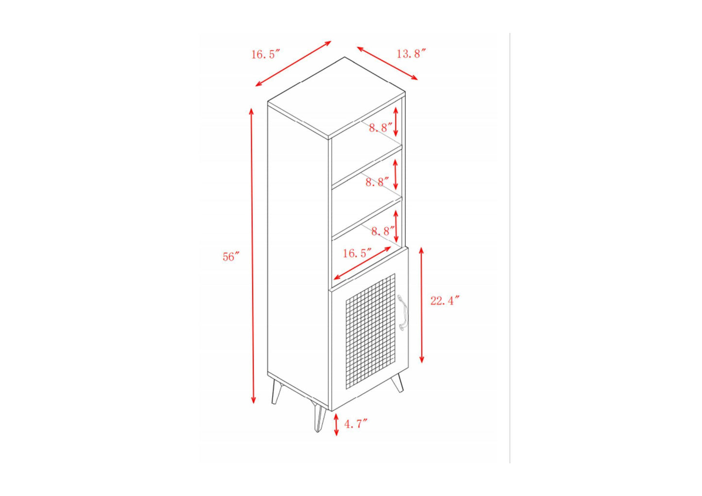 Natural Rattan Mesh Side Cabinet - Large Storage Space for Living Room or Restaurant.56inch  burlywood.