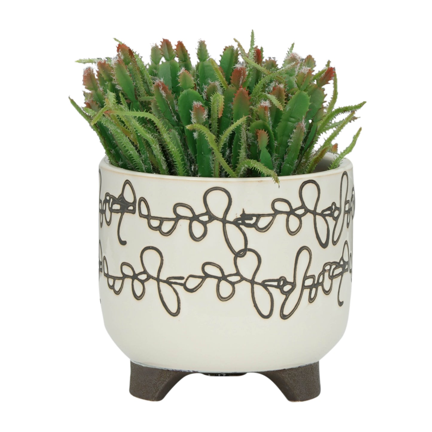 S/2 CERAMIC 6/8" SCRIBBLE FOOTED PLANTER, BEIGE