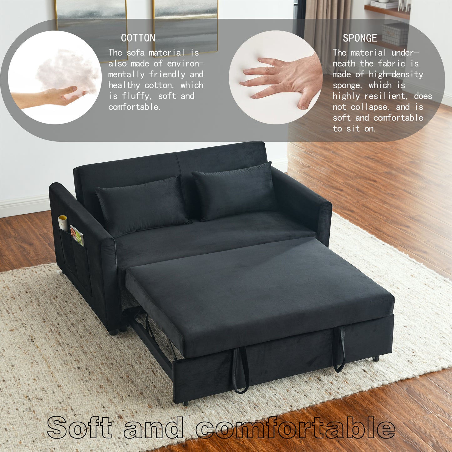 3-in-1 Versatile Velvet Convertible Sofa Bed