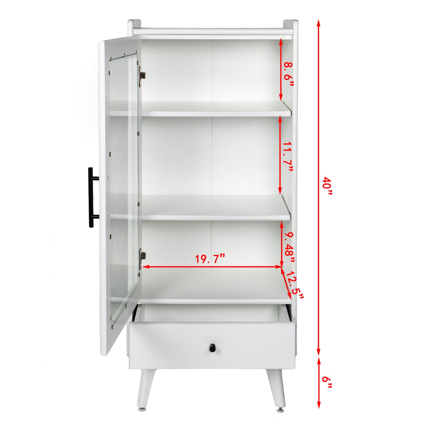 Modern Bathroom Storage Cabinet & Floor Standing cabinet with Glass Door with Double Adjustable Shelves and One Drawer, Extra Storage Space on Top, White(19.75"×13.75"×46")