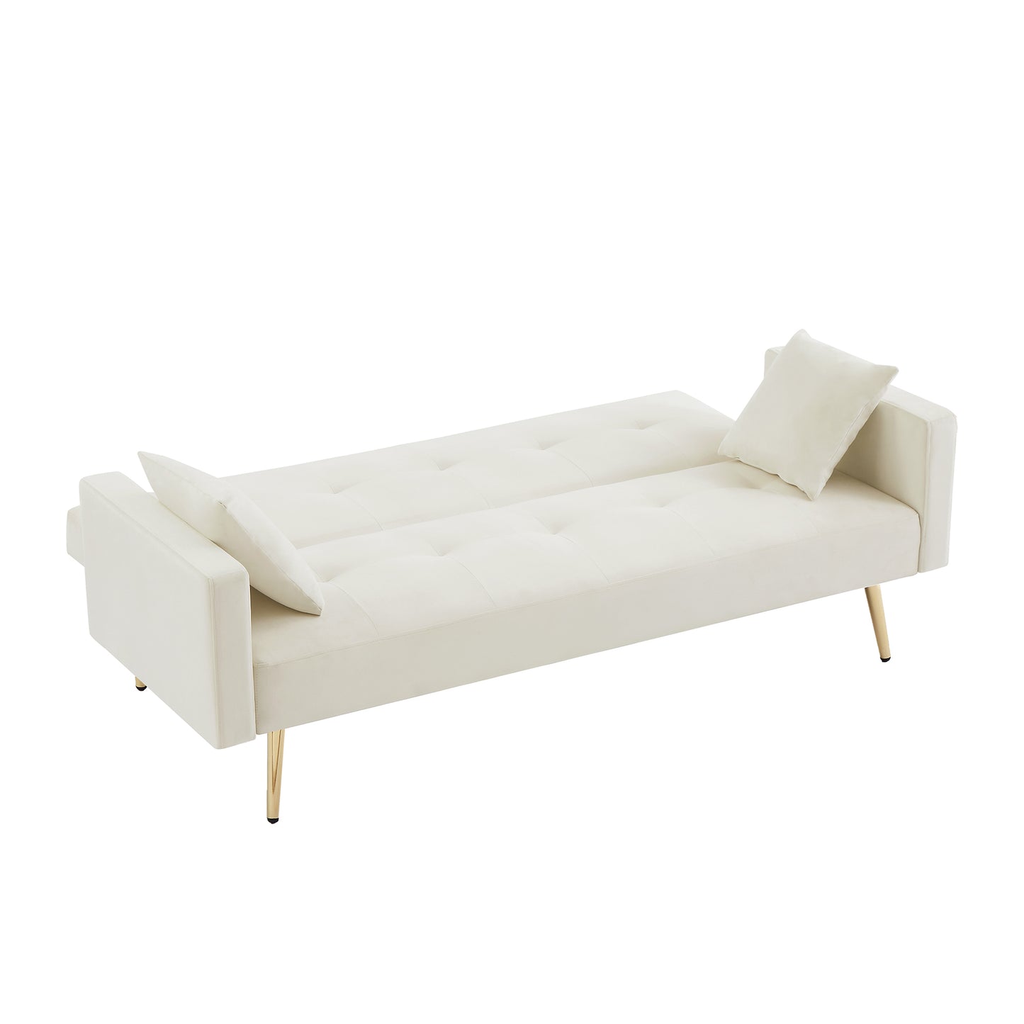 Cream White Velvet  Convertible Folding Futon Sofa Bed