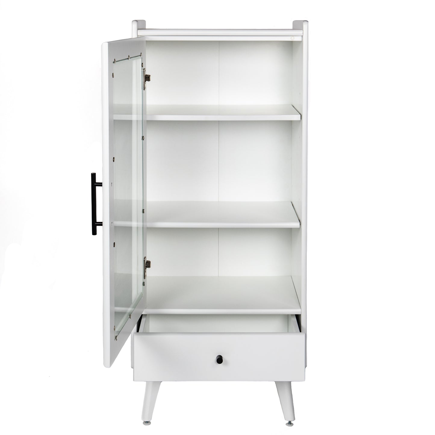 Modern Bathroom Storage Cabinet & Floor Standing cabinet with Glass Door with Double Adjustable Shelves and One Drawer, Extra Storage Space on Top, White(19.75"×13.75"×46")