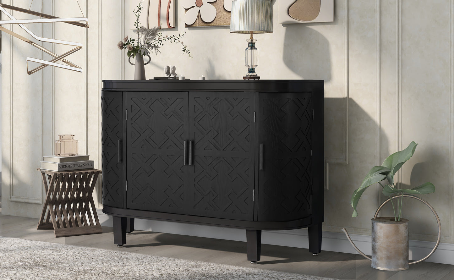 U-Style Accent Storage Cabinet Sideboard Wooden Cabinet with Antique Pattern Doors for Hallway, Entryway, Living Room, Bedroom