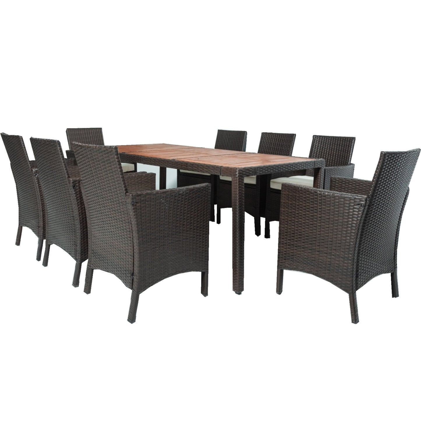 9-Piece Beige and Brown PE Rattan Dining Set