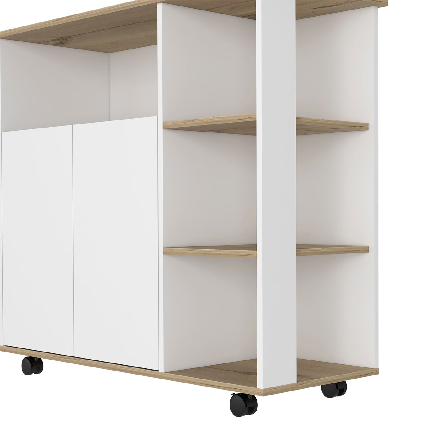 Kitchen Island Kamkacht, One Cabinet, Four Open Shelves, Light Oak / White Finish