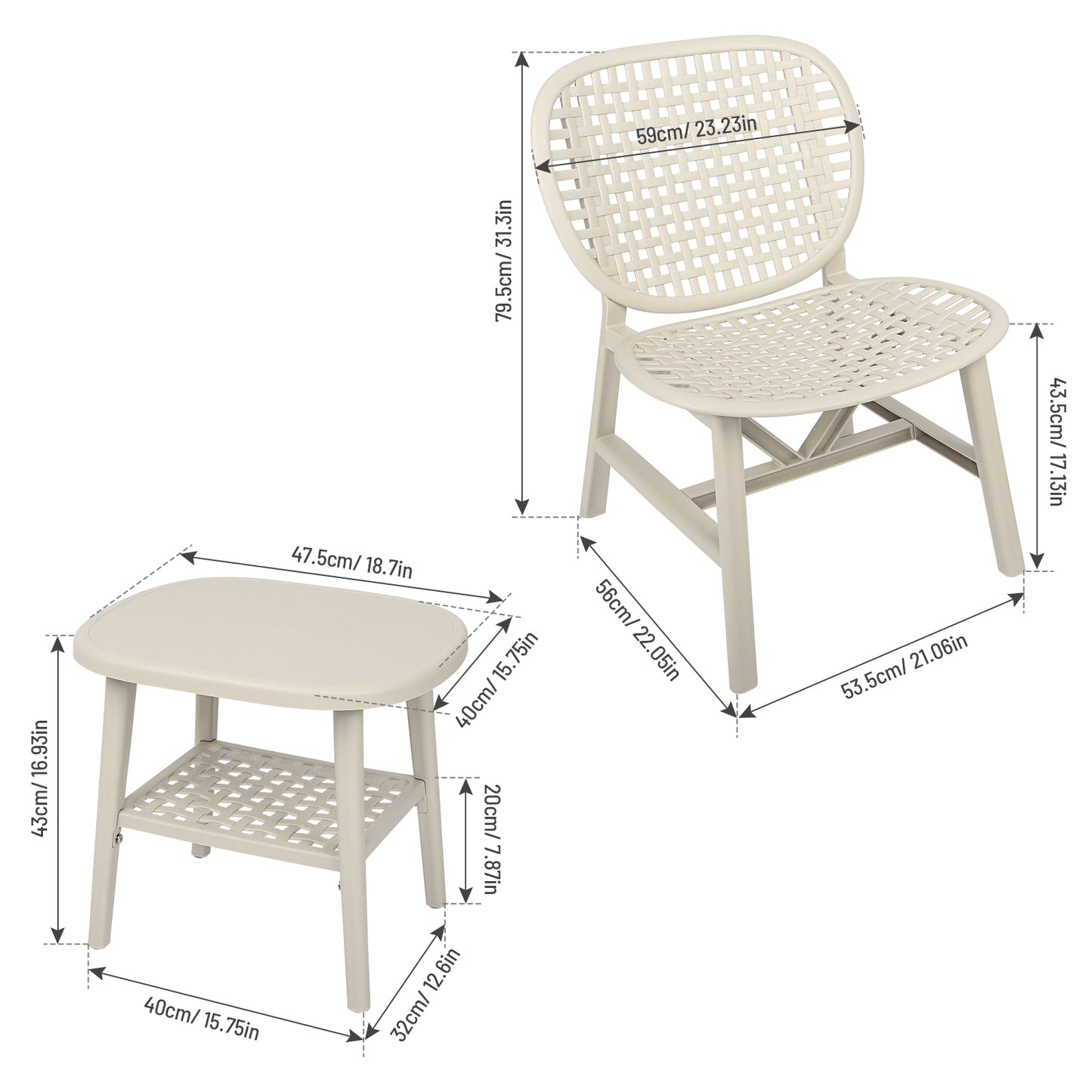 3pcs Hollow Design Retro Patio Table Chair Set for Balcony