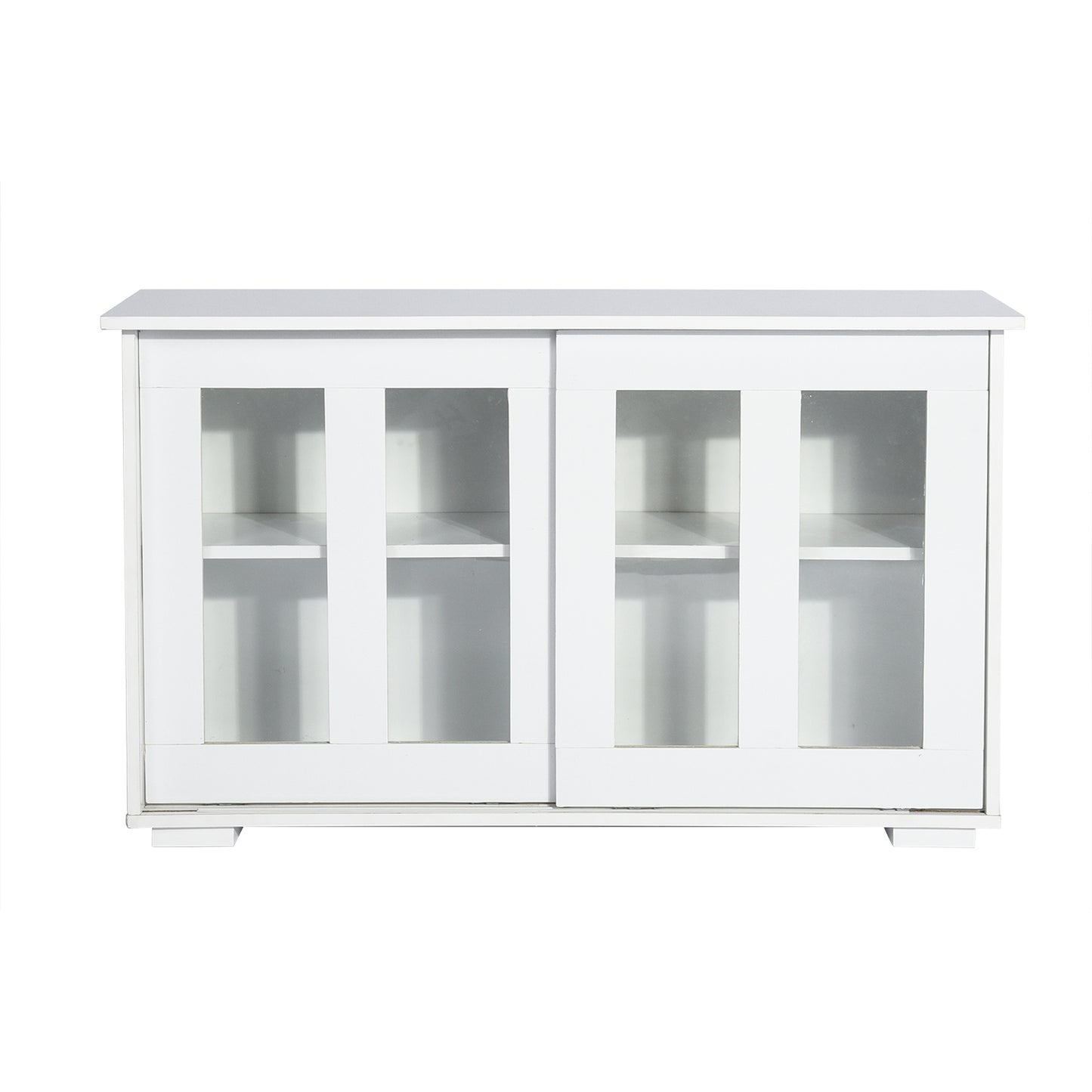 Sideboard Modern White Storage Cabinet with Sliding Doors/Adjustable Shelves