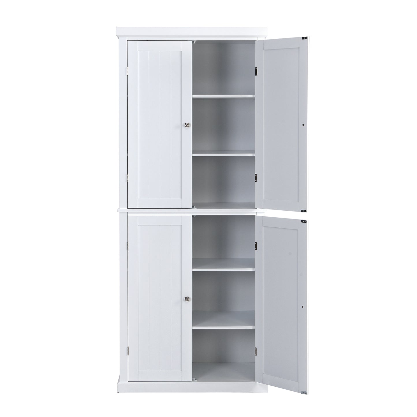 TOPMAX Freestanding Tall Kitchen Pantry, 72.4" Minimalist Kitchen Storage Cabinet Organizer with 4 Doors and Adjustable Shelves, White