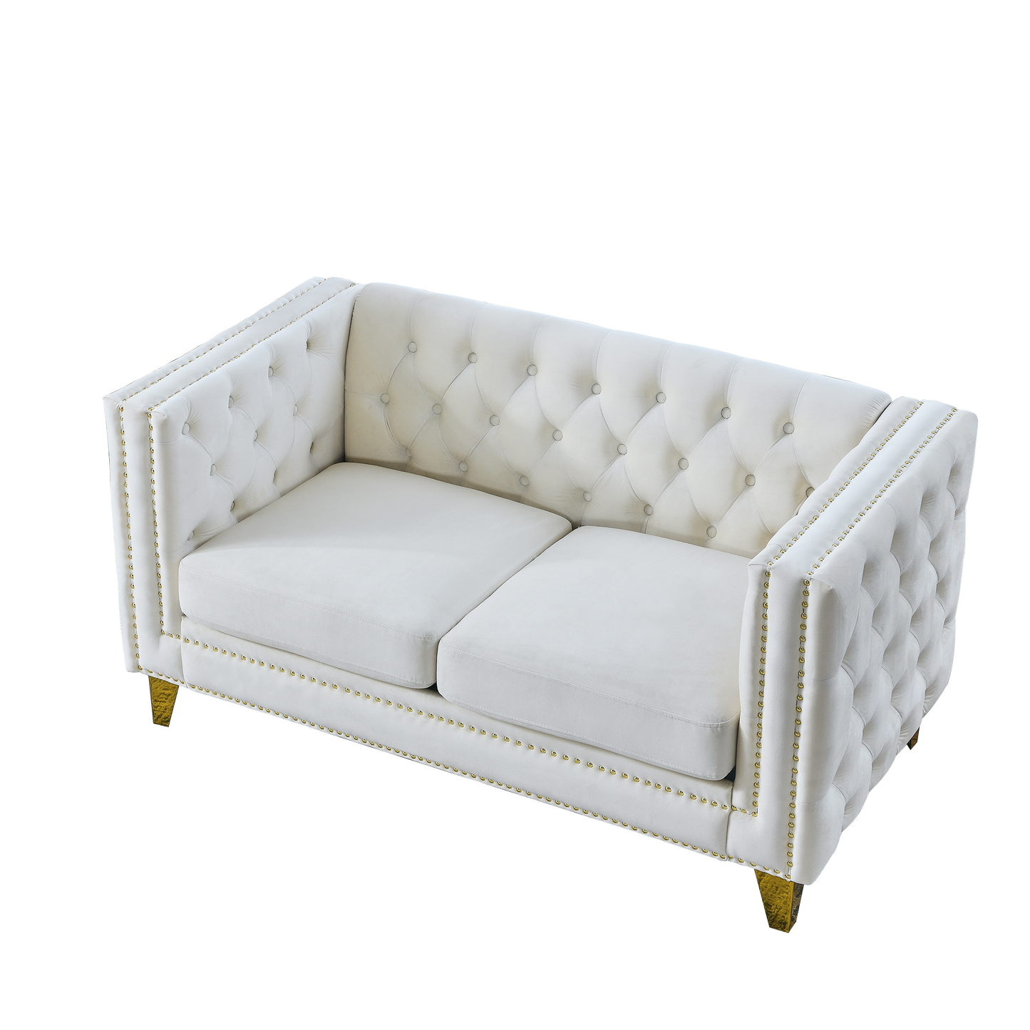 {Contact us for 3D modeling} Velvet Sofa for Living Room,Buttons Tufted Square Arm Couch, Modern Couch Upholstered Button and Metal Legs, Sofa Couch for Bedroom, Beige Velvet-2S