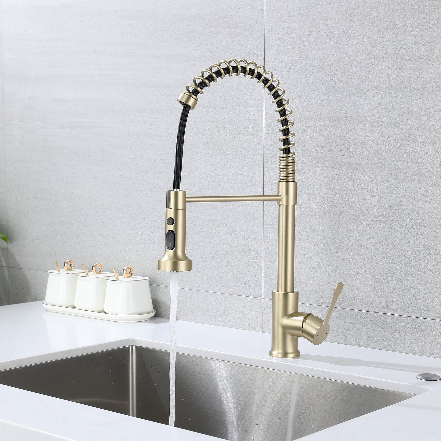 Kitchen Faucet with Pull Down Sprayer Brushed Gold, High Arc Single Handle Kitchen Sink Faucet , Commercial Modern Stainless Steel Kitchen Faucets