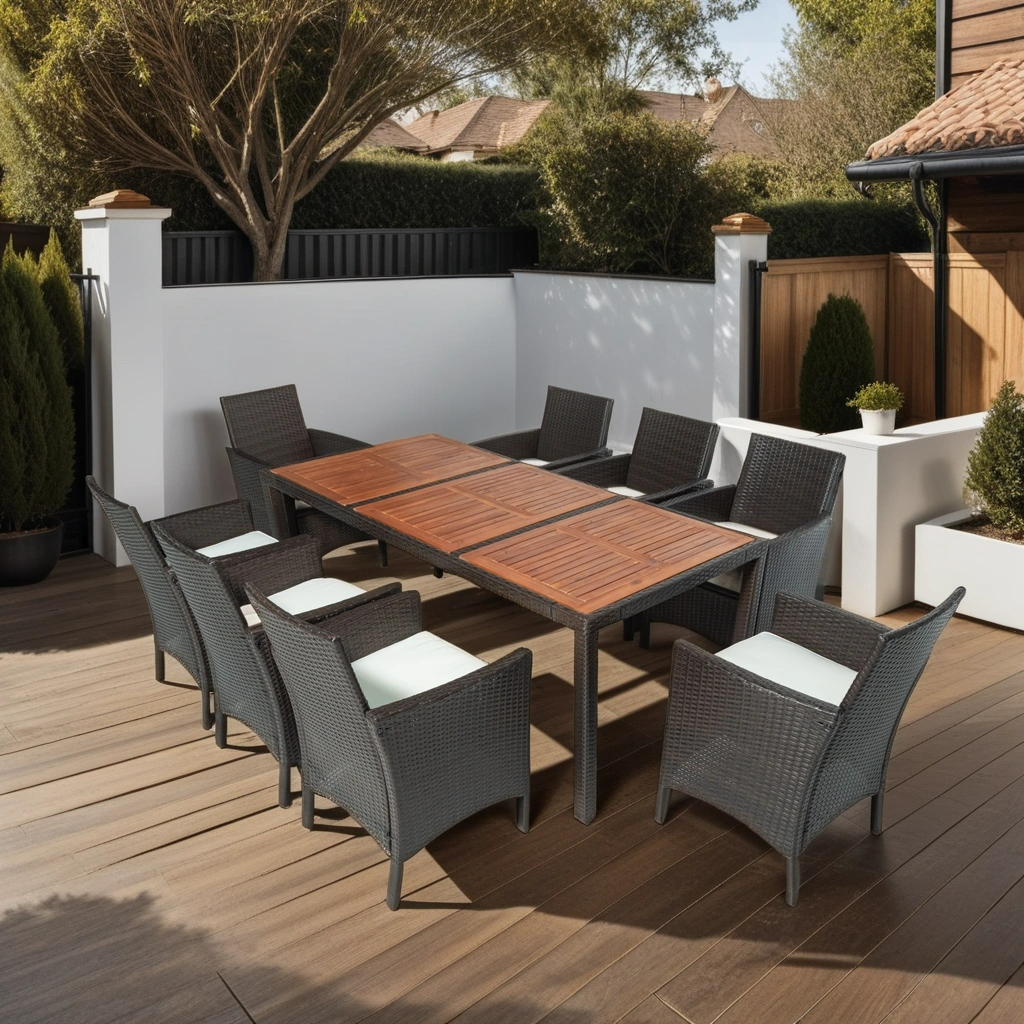 9-Piece Beige and Brown PE Rattan Dining Set