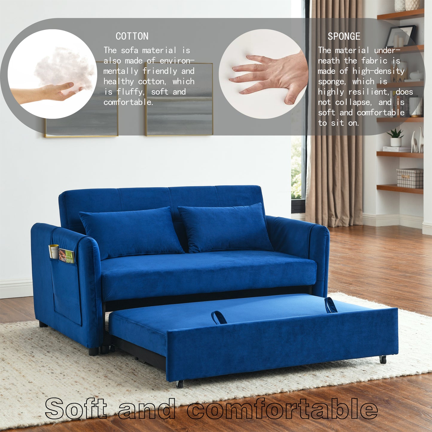 3-in-1 Versatile Velvet Double Convertible Sofa Bed