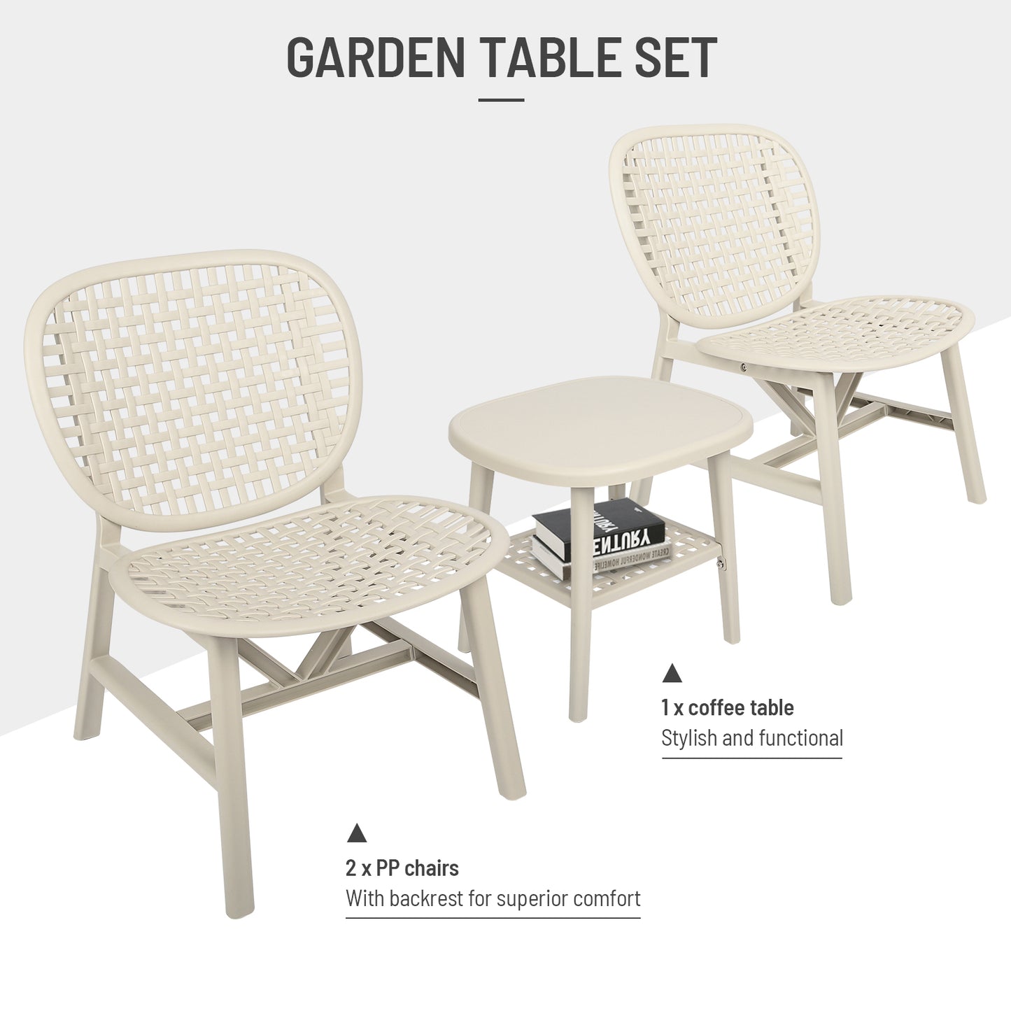 3pcs Hollow Design Retro Patio Table Chair Set for Balcony