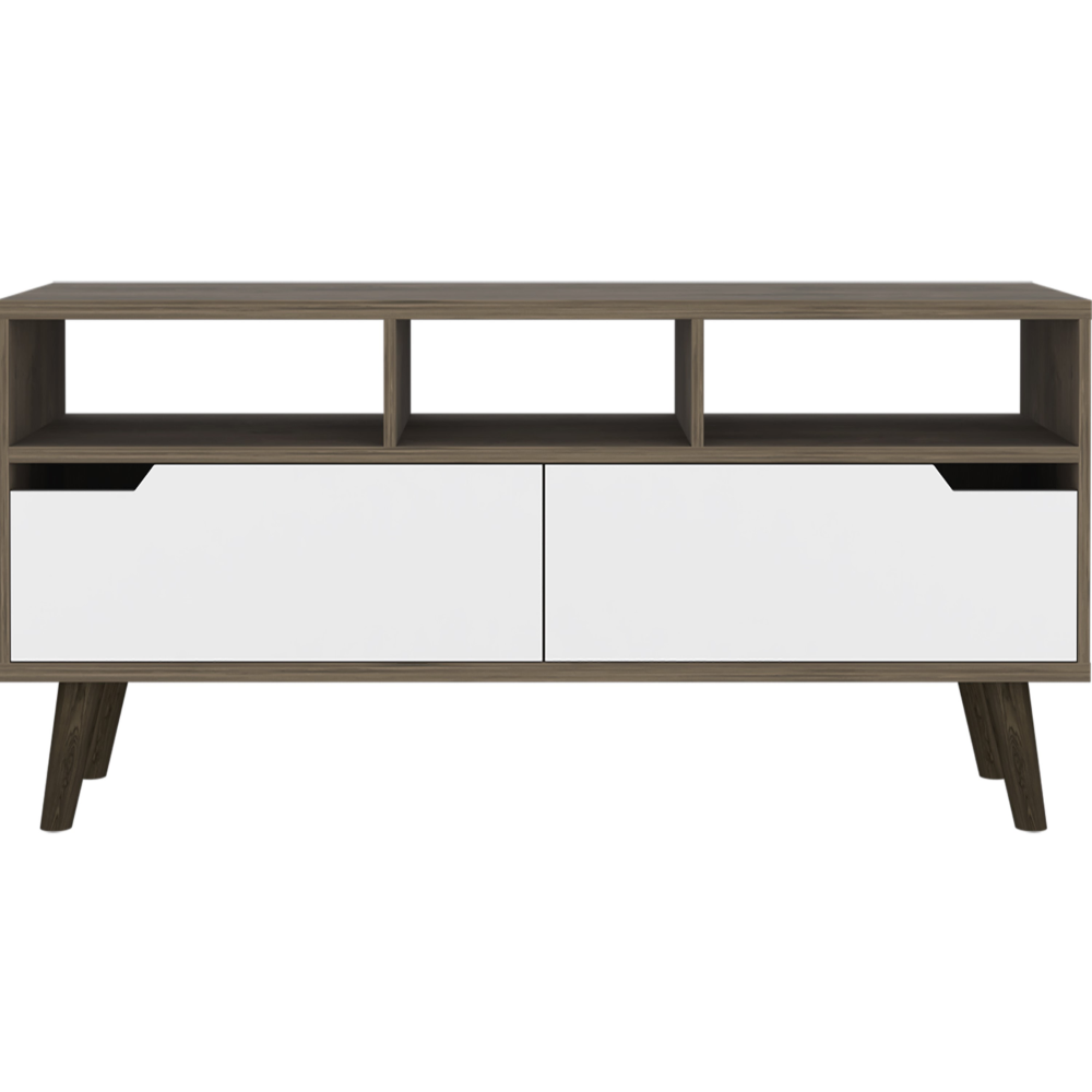 Oslo Tv Stand for TV´s up 51", Two  Drawers, Four Legs, Three Open Shelves -Dark Brown / White