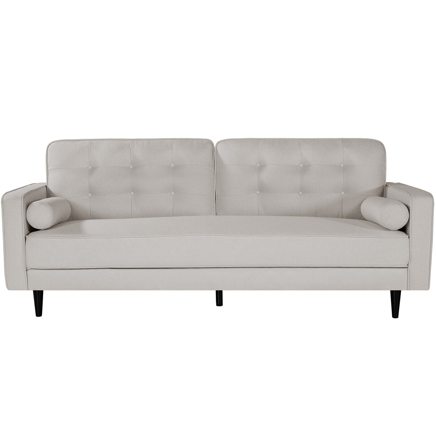 80 inch Wide Upholstered Sofa. Modern Fabric Sofa, Square Armrest (White)