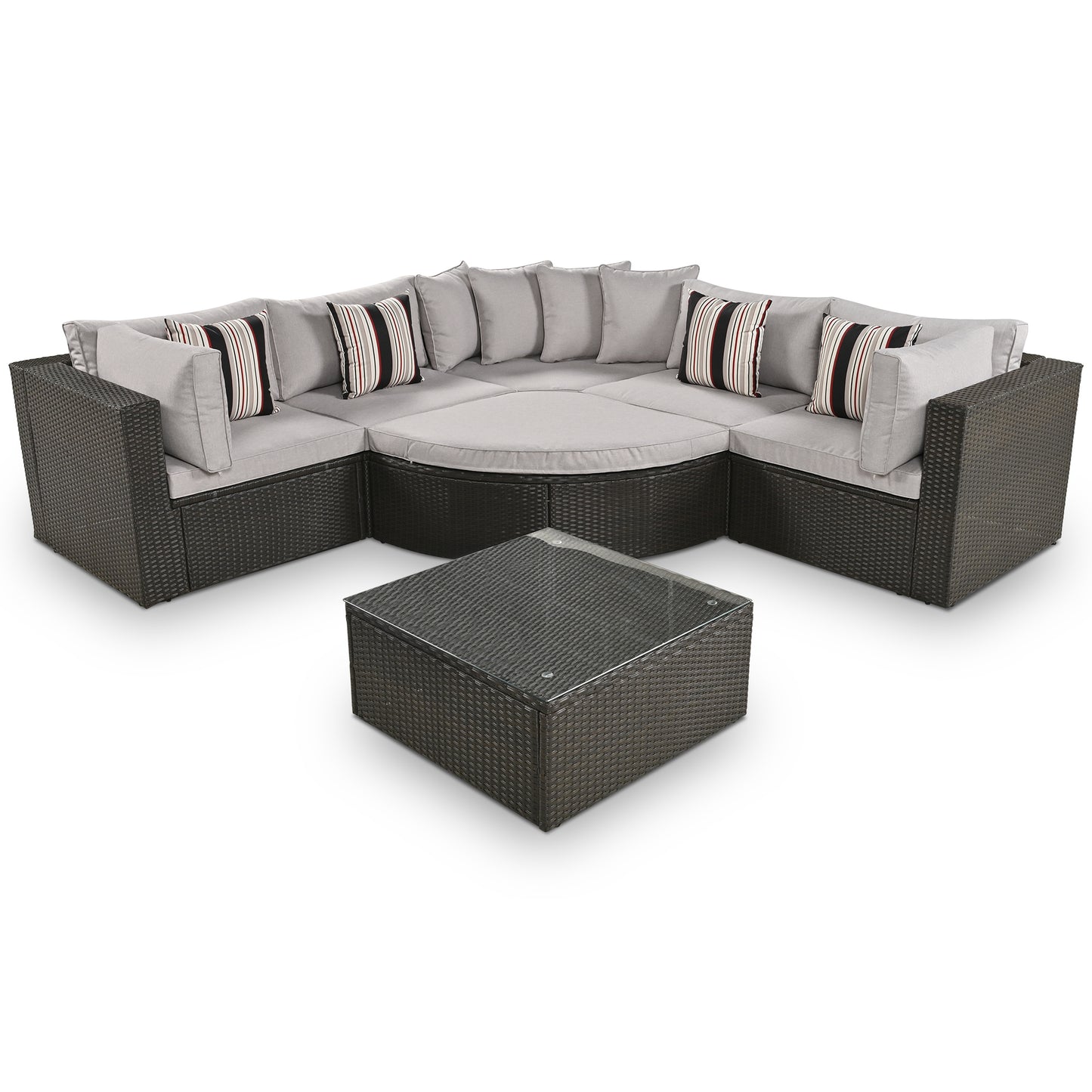 Modern 6-Seater Grey Wicker Patio Furniture Set