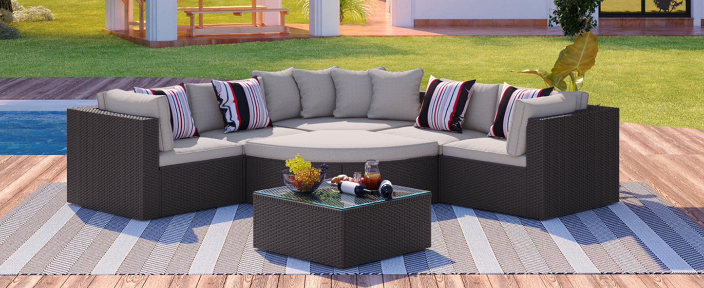 Modern 6-Seater Grey Wicker Patio Furniture Set