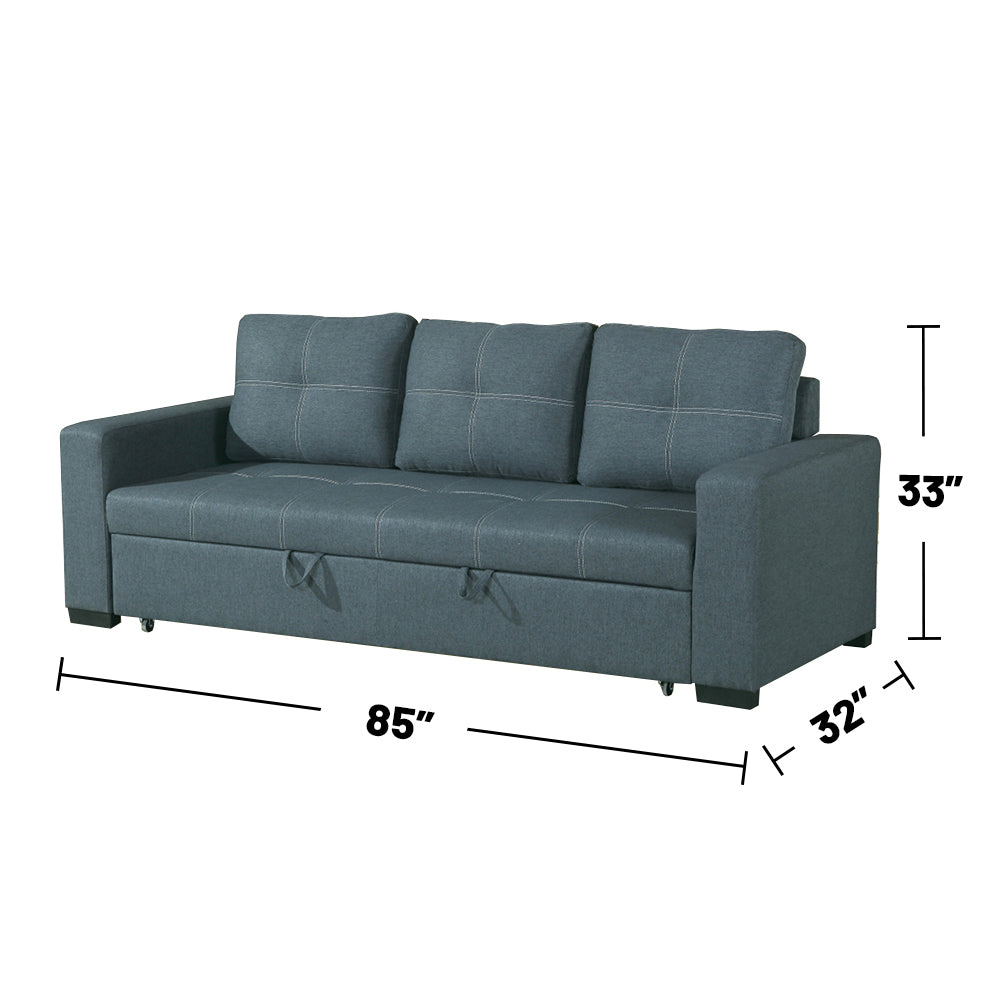 3 Seats Polyfiber Convertible Sleeper Sofa - Blue Grey