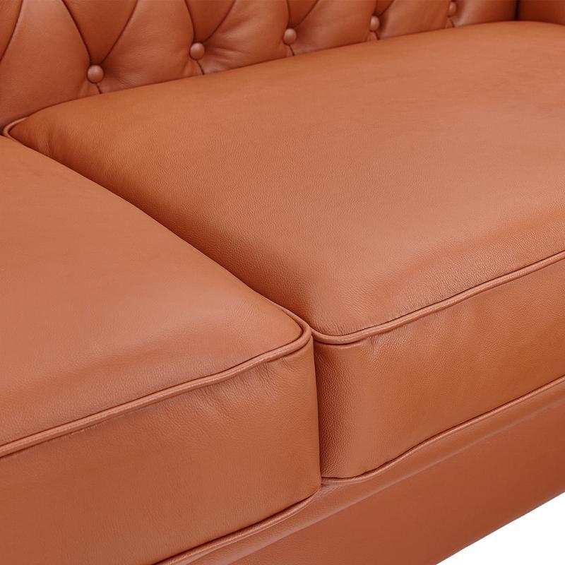 classic sofa 3-seat genuine leather solid wood oak feet