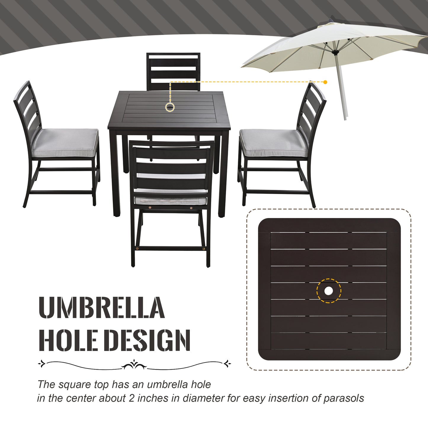 Ustyle Outdoor four-person dining table and chairs are suitable for courtyards, balconies, lawns