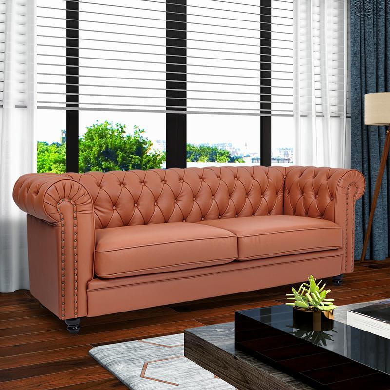 classic sofa 3-seat genuine leather solid wood oak feet