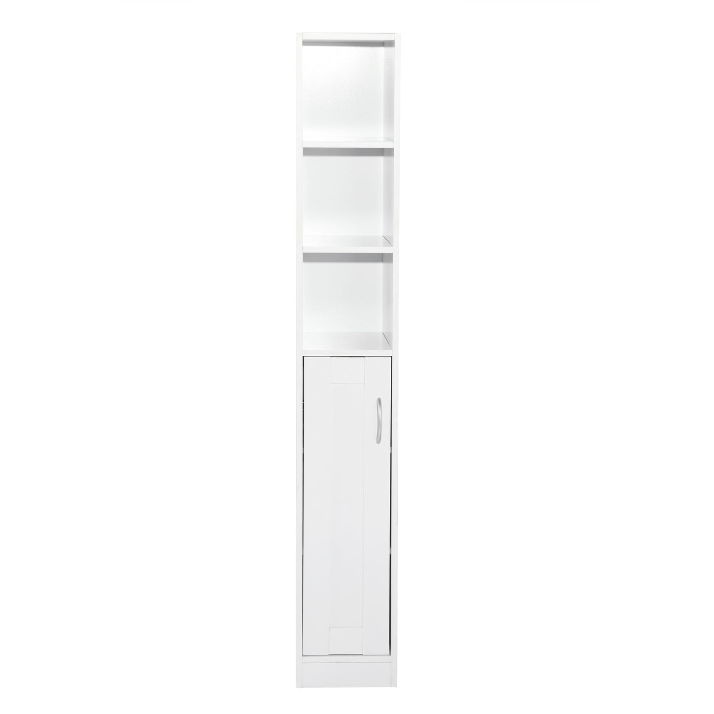 White Bathroom Storage Cabinet with Shelf Narrow Corner Organizer Floor Standing (H63 6 Shelves 1 Door)