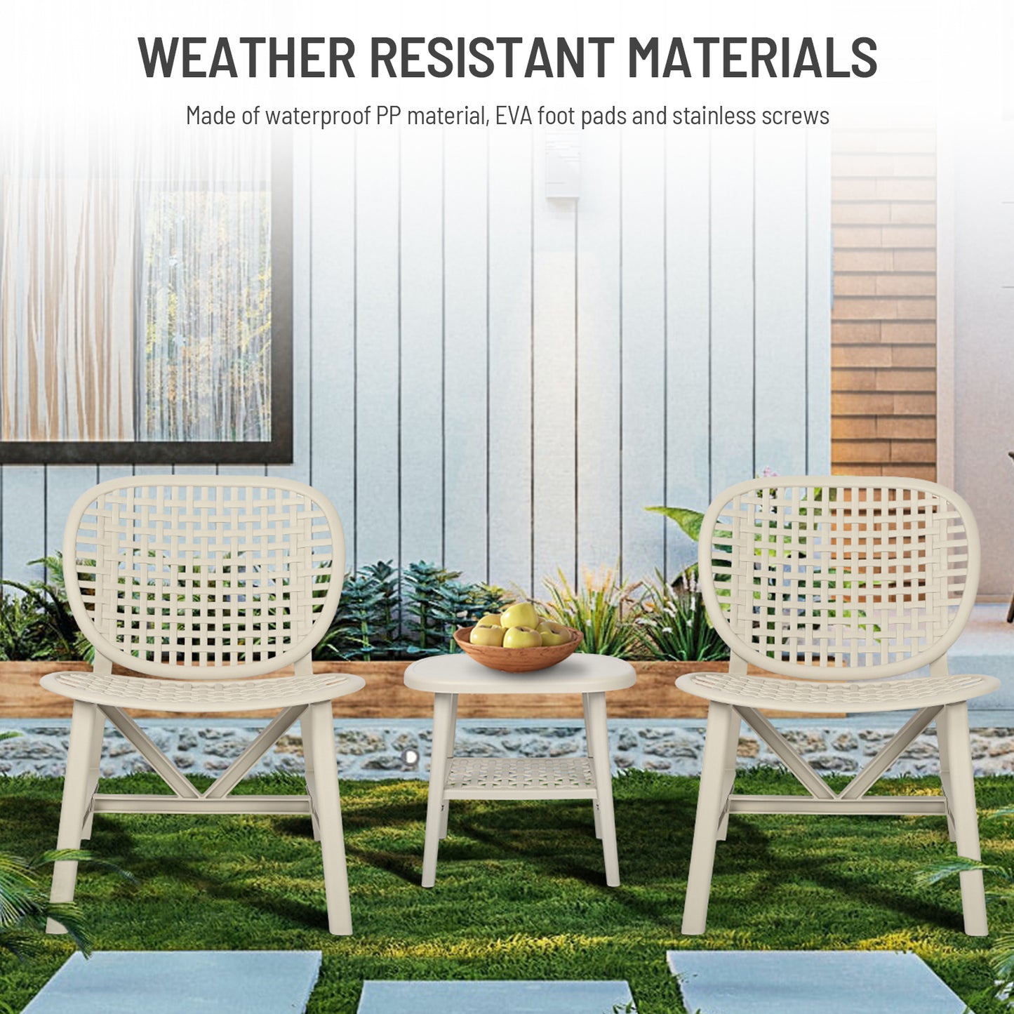 3pcs Hollow Design Retro Patio Table Chair Set for Balcony