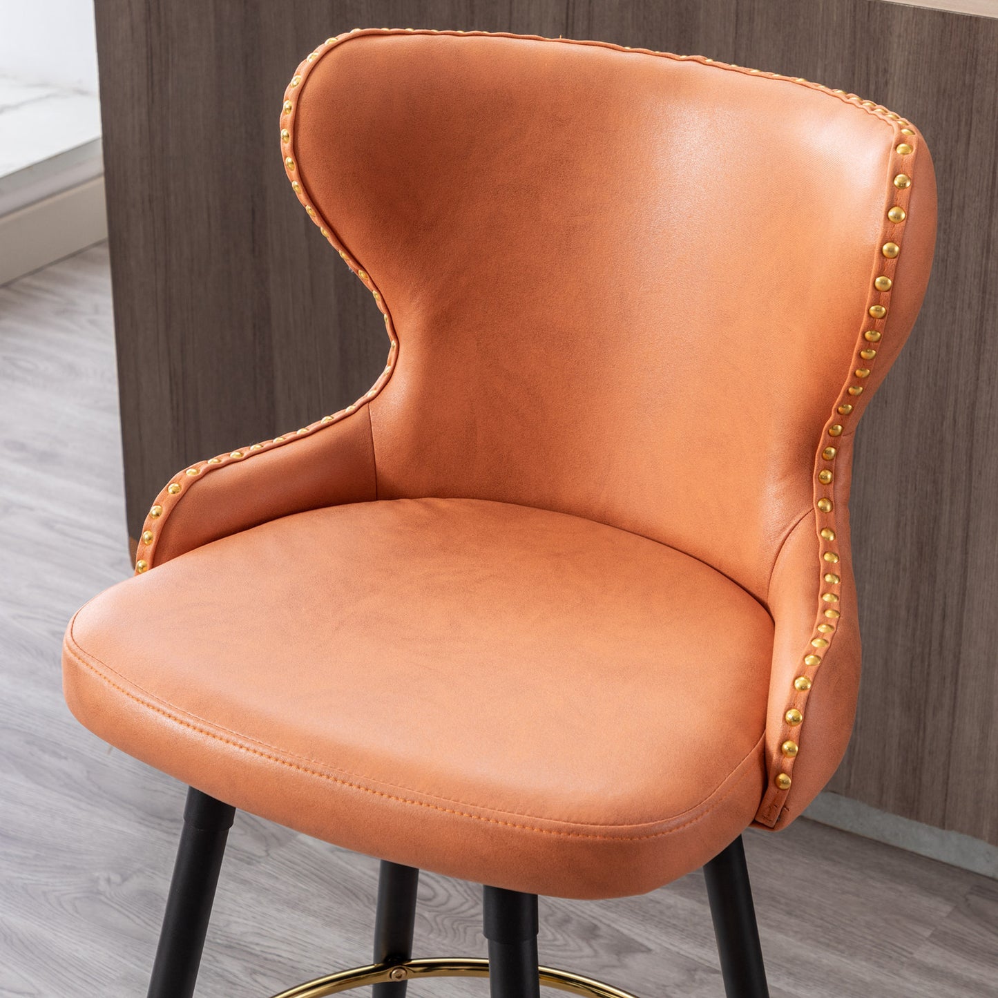A&A Furniture Counter Height 25" Modern Leathaire Fabric Bar Chairs with Metal Legs Set of 2 - Orange