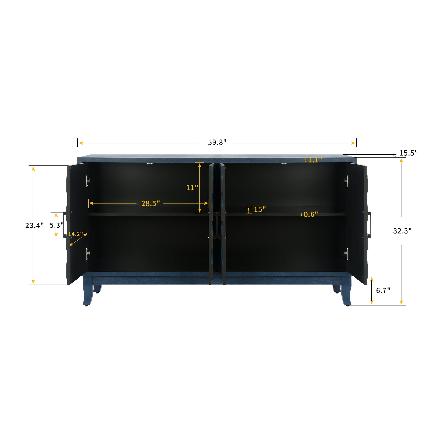 Stronger Vintage Style Buffet Cabinet, Lacquered Accent Storage 4 Door Wooden