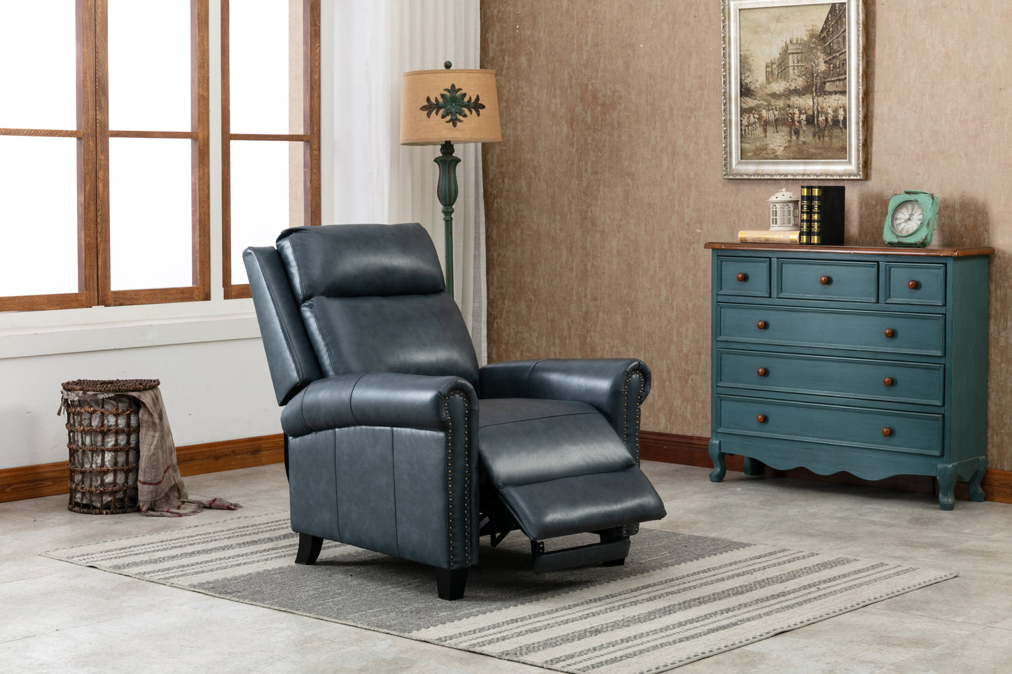 33.5inch Wide Genuine Leather Manual Ergonomic Recliner