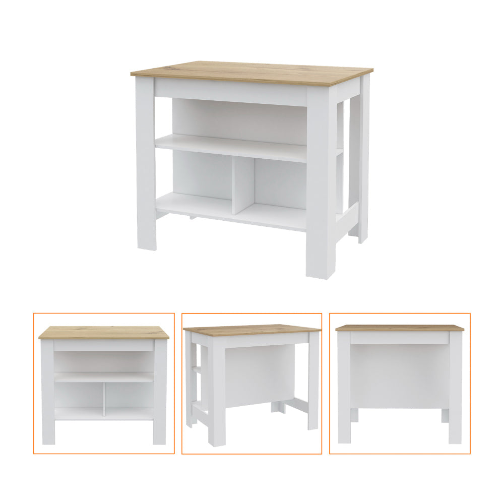 Briargate 2-Piece Kitchen Set, Kitchen Island and Wall Cabinet , White and Light Oak