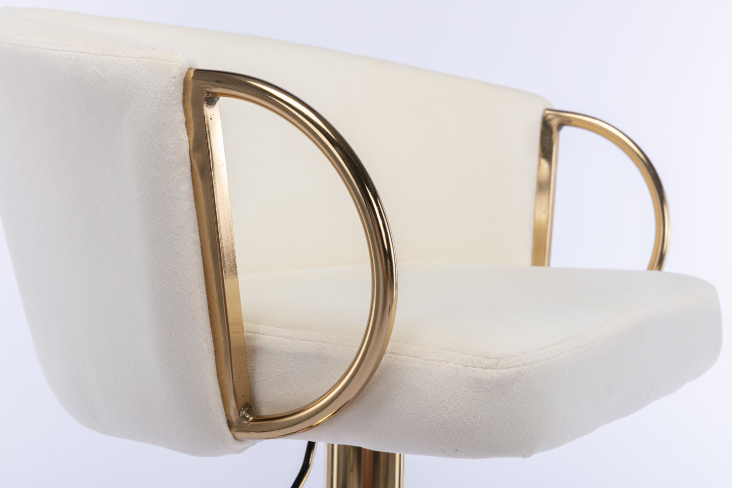 Set of 2  Bar Stools,with Chrome Footrest and Base Swivel Height Adjustable Mechanical Lifting Velvet + Golden Leg Simple Bar Stool-Ivory