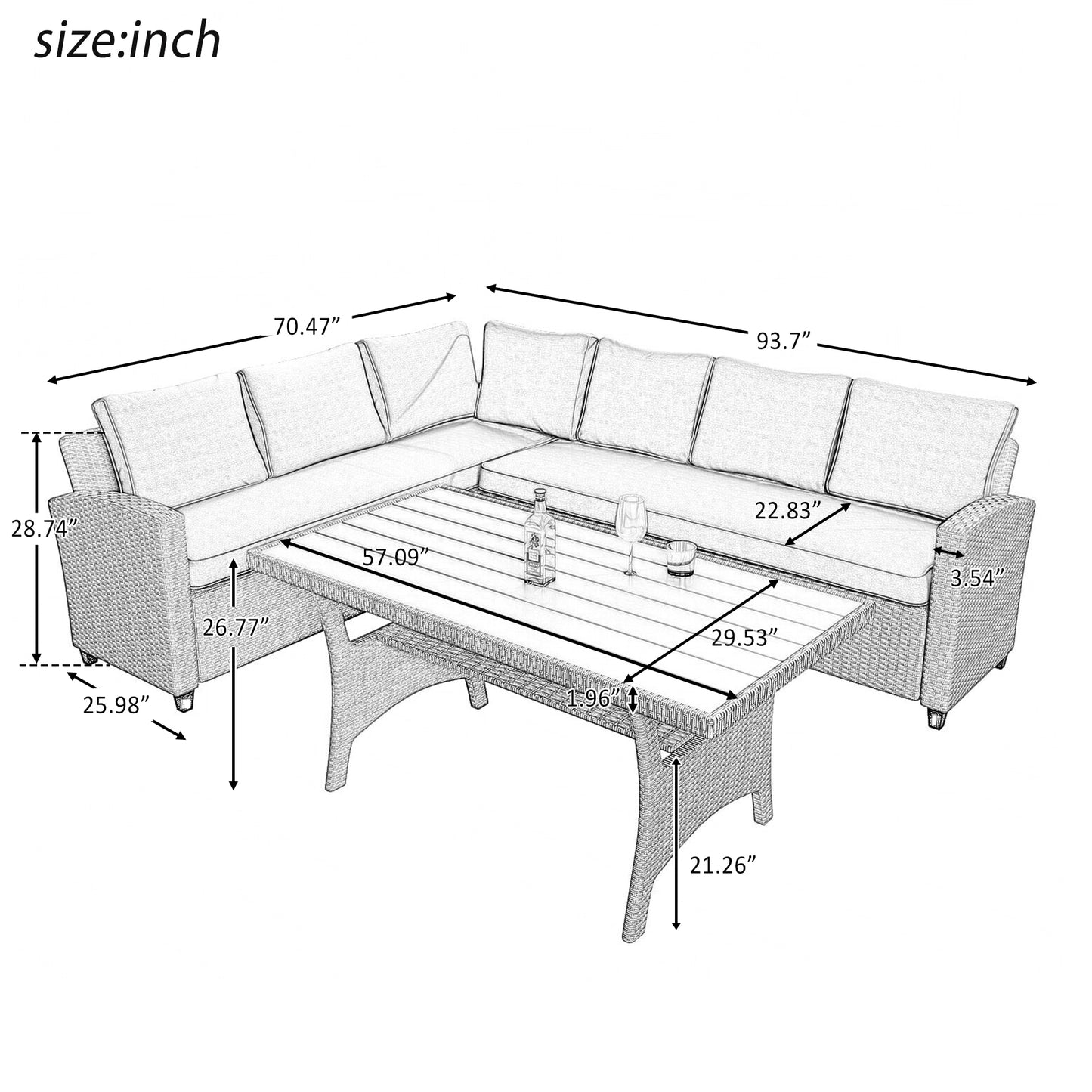 U_STYLE Patio Furniture Set, 5 Piece Outdoor Conversation Set,  Dining Table Chair with Ottoman and Throw Pillows