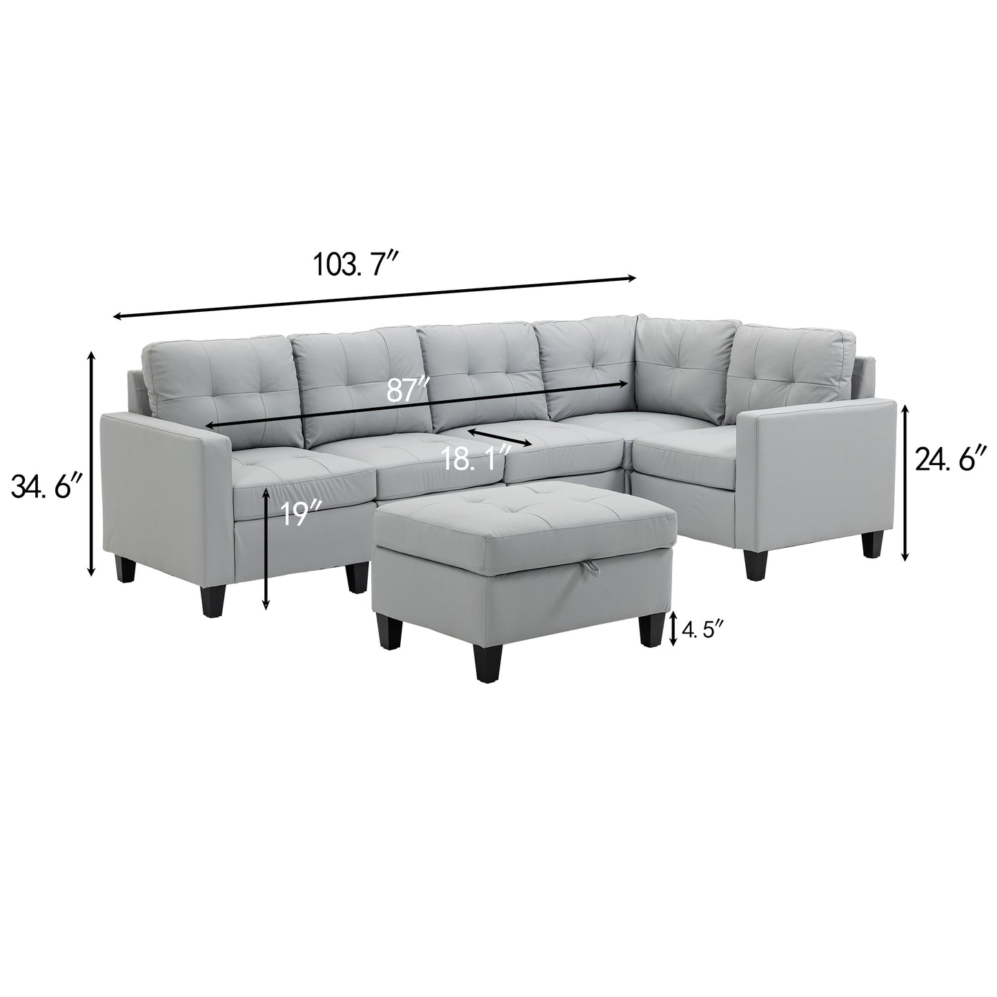 Modular Sectional Sofa Assemble Modular Sectional Sofas Bundle Set Cushions, Easy to Assemble Left & Right Arm Chair,Corner Chair, Ottomans Table
